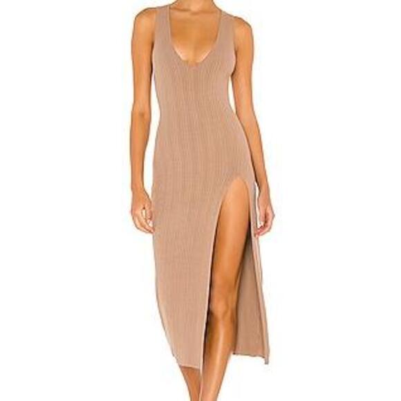 x REVOLVE Variegated Rib Bodycon Dress in Taupe - Picture 3 of 6